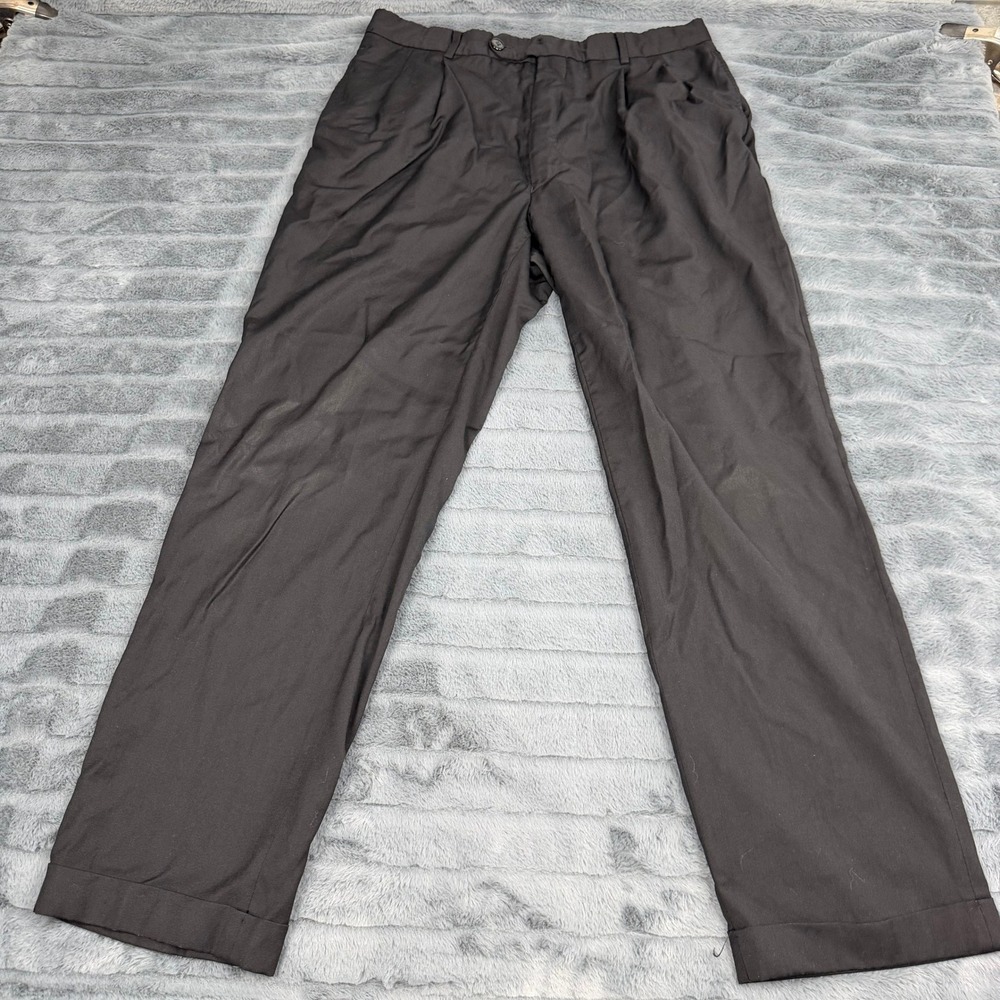 Jos. A. Bank Mens Pleated Dress Pants Black Cuffed Trousers 42R 33x29.5 15049